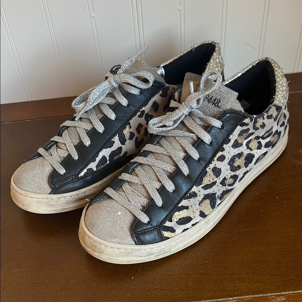 P448 Leopard Print Sneakers with Black and Silver Accents